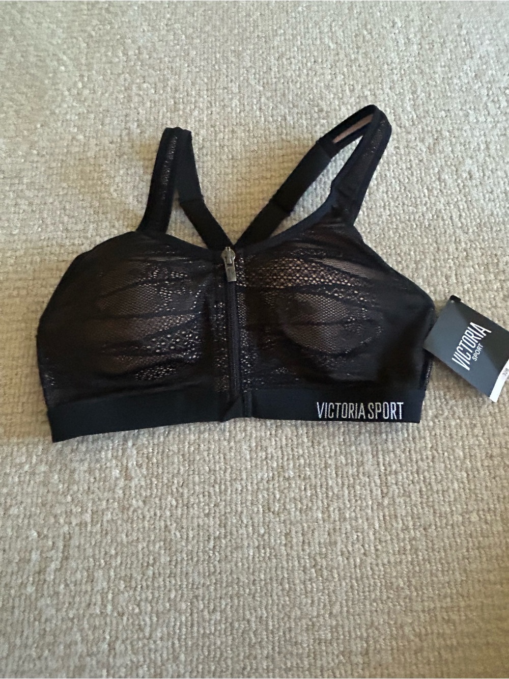 Victoria's Secret Sport Black Lace Front-Zip Sports Bra